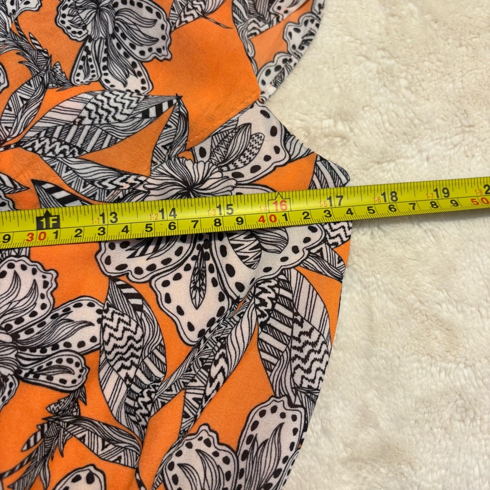 SALE! LOFT Dress XS Orange Black White Floral Mini Retro Ruffle Elastic Neckline - Picture 15 of 16